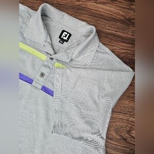 FJ FootJoy Mens Golf Polo Gray/Green/Purple Size XL